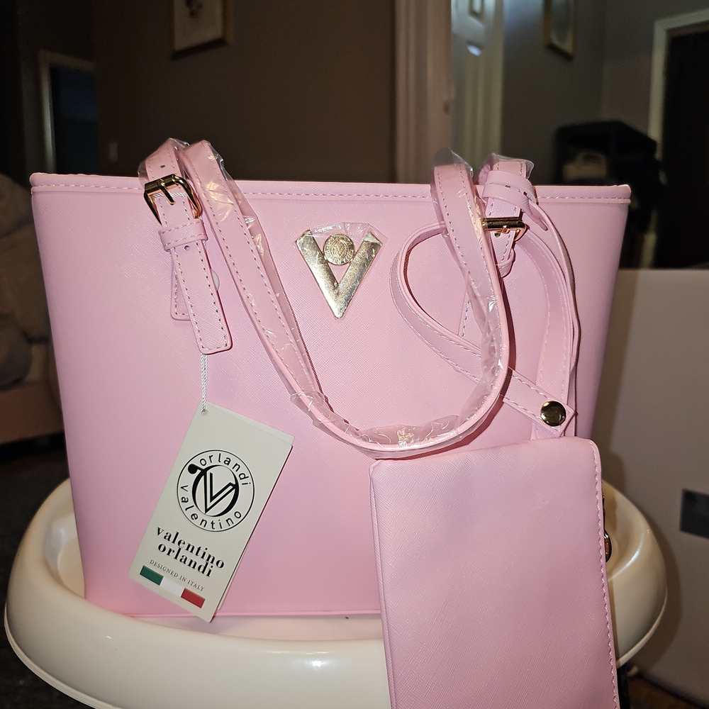 Valentino Orlandi Pink Tote Bag with Metallic Emblem